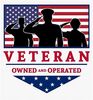 Picture of three military service members' silhouette saluting; the word "Veteran Owned and Operated